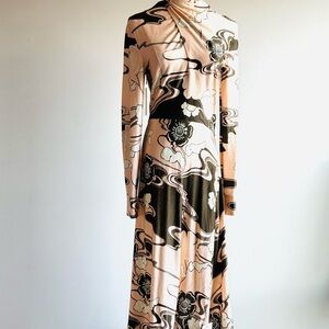 NWT Jil Sander Peony Floral Print Long Sleeve midi Dress